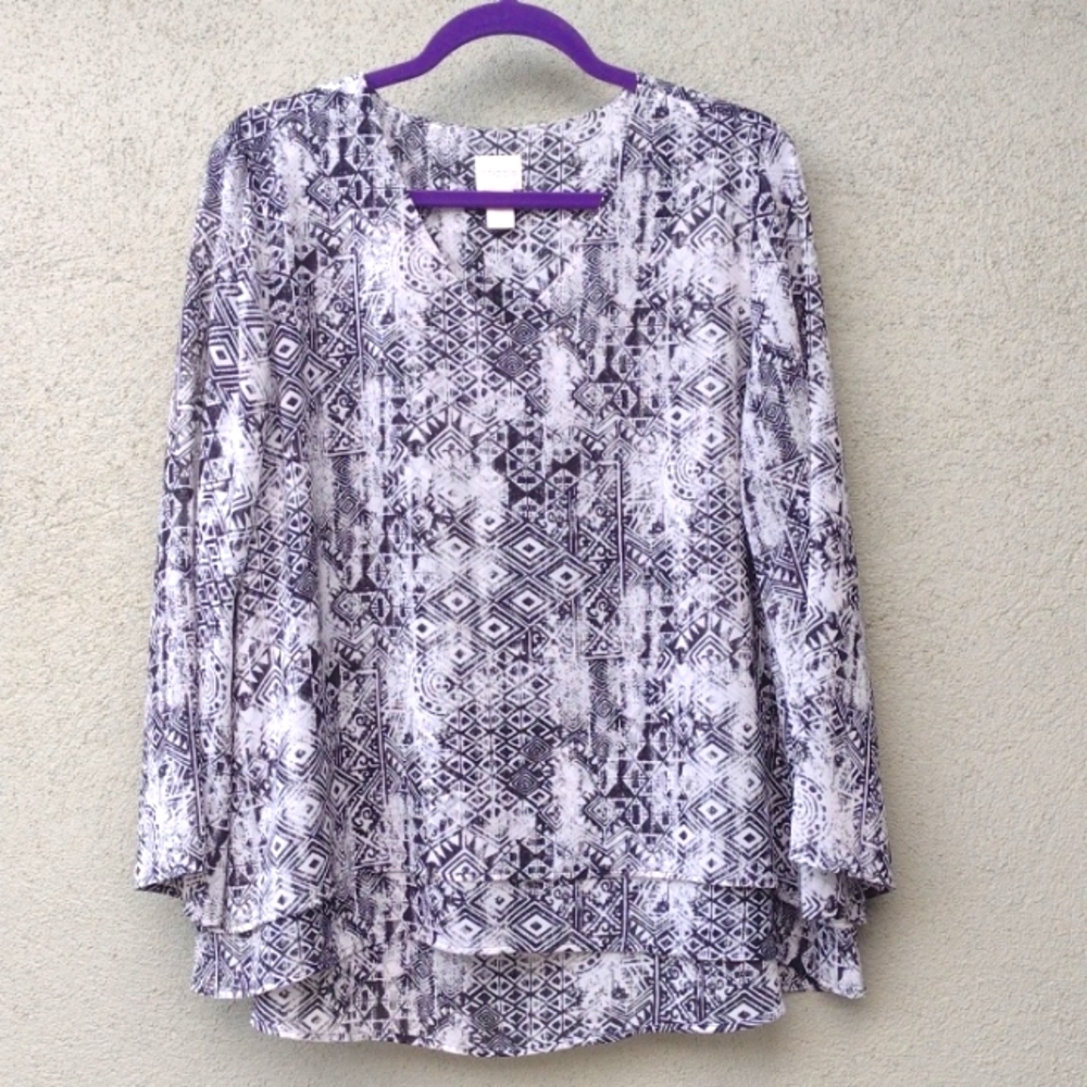 Chico's Black and White Abstract Geometric Sheer Tunic 2 (Women's Large/12)